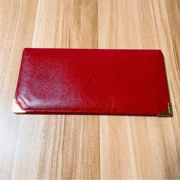 Yves Saint Laurent Red Wallet with Gold Accents - Picture 3 of 7